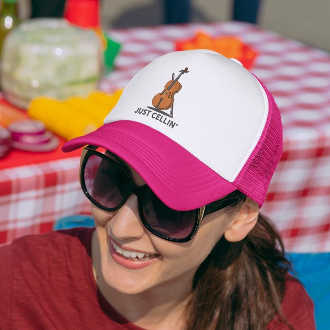 Boné Cellist Apenas Cellin Fiddle Instrumentalist Son (Fiddle Player Cellist Pink Trucker Hat Just Cellin)