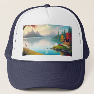 Boné Cenário natural com lago e algodão-456786