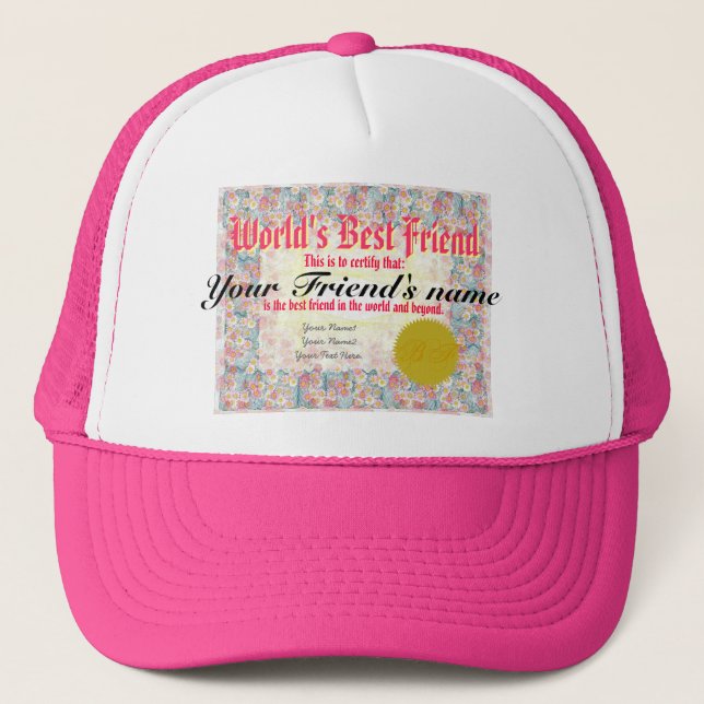 Boné Certificado do melhor amigo do mundo (Frente)