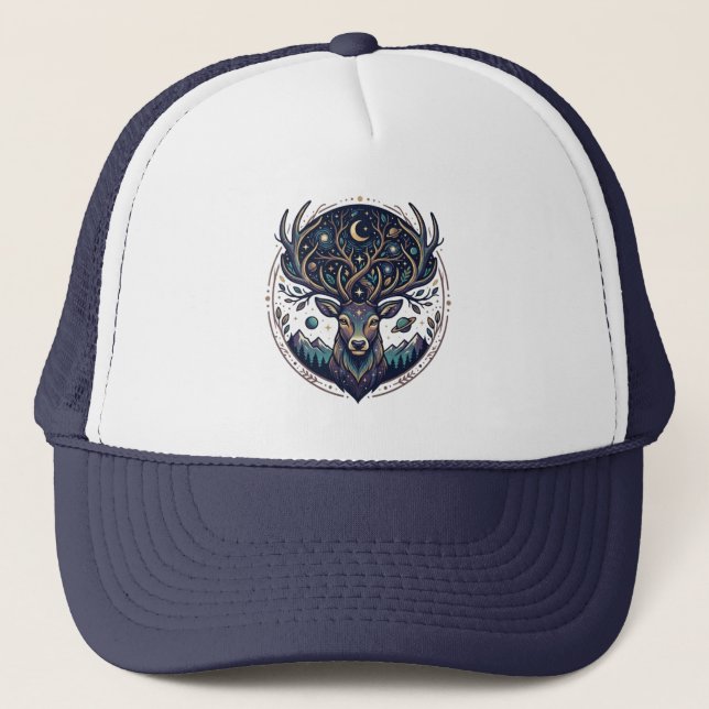 Boné Cervo Celestial Arte Mística da Lua e Estrelas (Frente)