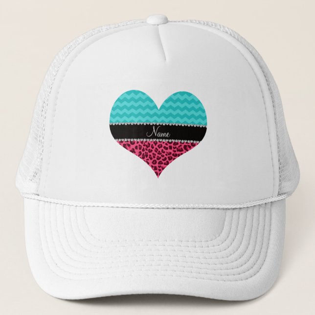 Boné Cevrons cor-de-rosa-turquesa-leopardo (Frente)