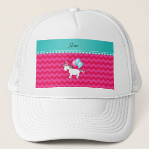 Boné Cevrons rosa-quente unicorn de nome personalizado