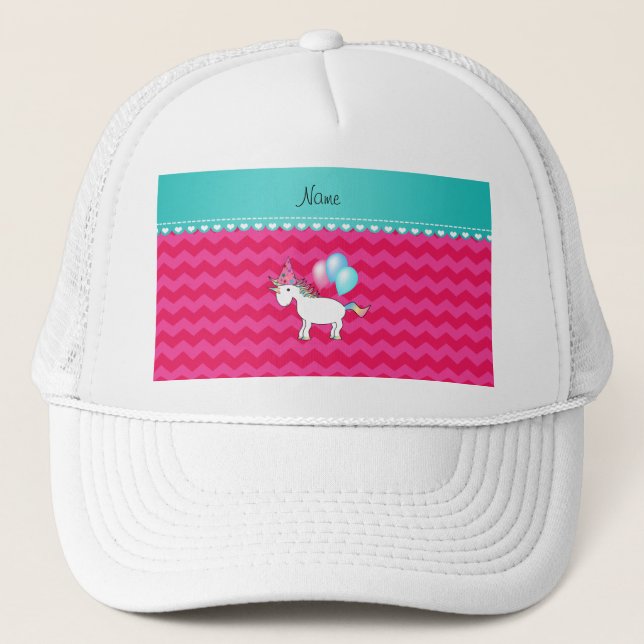 Boné Cevrons rosa-quente unicorn de nome personalizado (Frente)