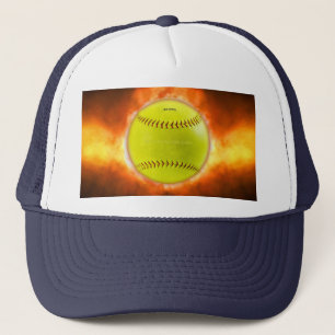 Boné Chamas de bola de fogo de softball amarelo do Slip