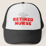 Boné Chapéu aposentado do camionista da enfermeira<br><div class="desc">Chapéu aposentado do camionista da enfermeira com sinal do caduceus.  Cores e texto de Personalizable.</div>