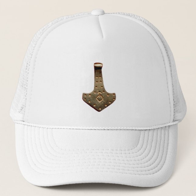 Boné Chapéu branco de martelo de Thor dourado (Frente)