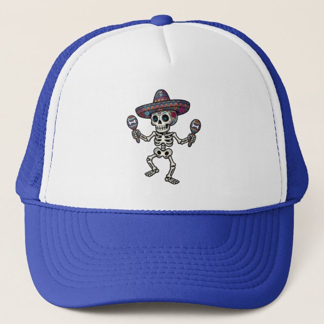 Boné Chapéu Colorido de Esqueleto Mexicano (Frente)