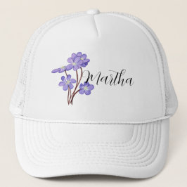 Boné Chapéu de Caminhoneiro com flor de Lilás em Aquare