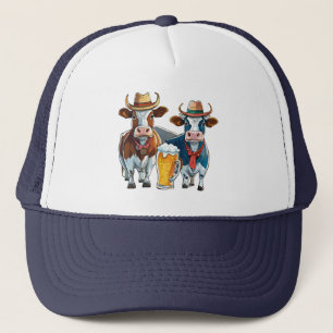 Boné Chapéu de Caminhoneiro de Vacas e Cerveja Divertid