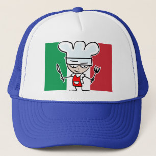 Boné Chapéu de chef com bandeira italiana e desenho ani