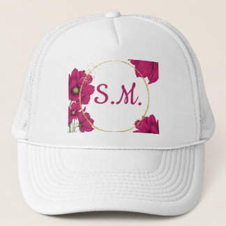 Boné Chapéu de Círculo Dourado com Flores Rosa