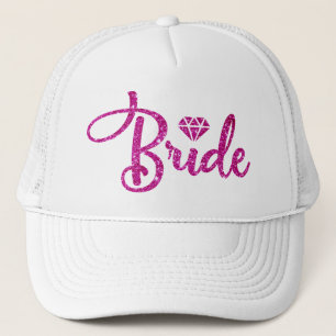Boné Chapéu de Noiva Branco com Purpurina Magenta Rosa