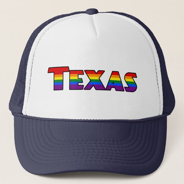 Boné Chapéu de texto arco-íris LGBT Texas (Frente)
