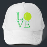 Boné Chapéu do camionista do amor do tênis<br><div class="desc">Este do "chapéu do amor tênis" é certo marc alguns pontos com jogadores de ténis. (Que é chamado, "ironia, " crianças.) O chapéu soletra para fora a palavra, "AMOR" no verde, abre a rotulação enfrentada, ao usar uma bola de tênis para o "O". O design trabalha em muitos níveis, tão...</div>
