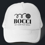 Boné Chapéu engraçado de jogador de futebol italiano<br><div class="desc">Chapéu de jogador de futebol italiano engraçado para jogadores e fãs. Personalize com seu próprio texto personalizado ou citação engraçada. Boa ideia de presente de aniversário para amigos e familiares que adoram jogar bola de bocce. O jogo de boliches italiano, semelhante a tigelas e ramos. Coma Repetidamente! Adicione seu próprio...</div>