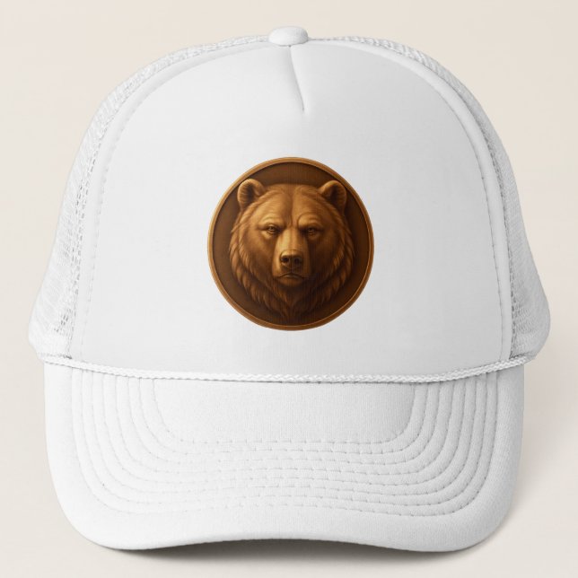 Boné Chapéu Estilo Medalha com Cabeça de Urso Majestosa (Frente)