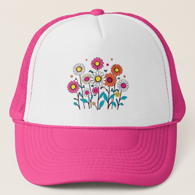 Boné Chapéu Fofo com Flores Coloridas (Frente)