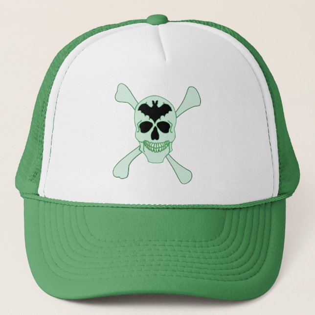 Boné Chapéu Verde Caveira e Ossos Cruzados (Frente)