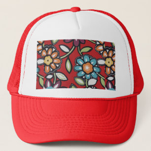 Boné chapéu vermelho de flower power