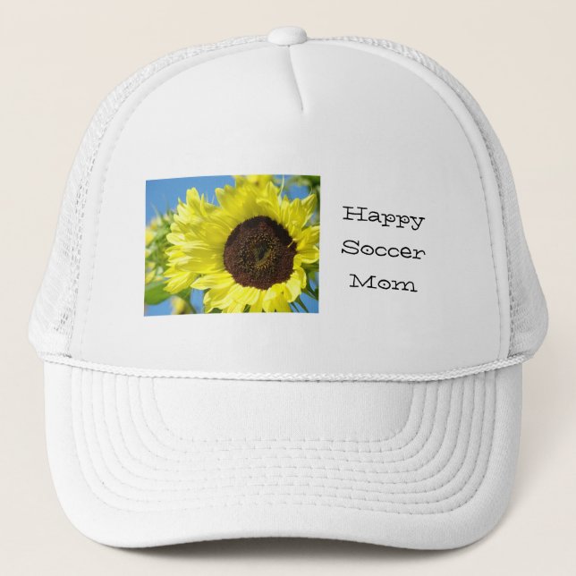 Boné Chapéus de Mãe de Futebol Feliz Amarelo Girassóis  (Frente)
