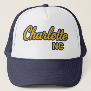 Boné Charlotte NC Script Design - Amarelo e Marinho Neg