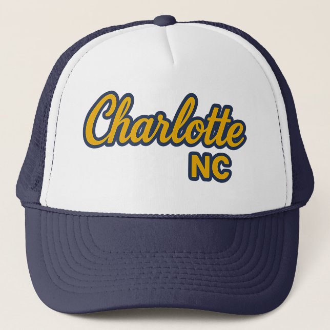 Boné Charlotte NC Script Design - Amarelo e Marinho Neg (Frente)