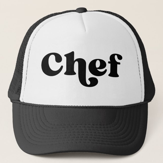 Boné Chef preto e branco retrô (Frente)