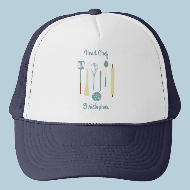 Boné Chefe Personalizado (Head Chef custom text personalized name trucker hat for dad for father's day, birthday or any day)