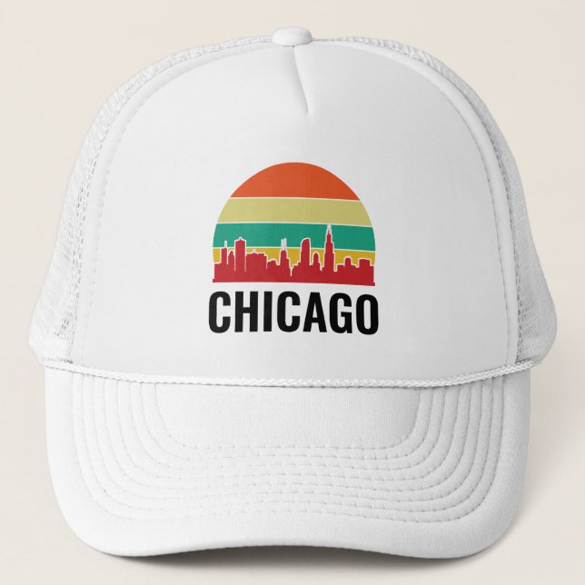 Boné Chicago Cityscape Vintage Sunset Trucker Hat (Frente)