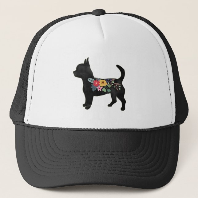 Boné Chihuahua Dog Breed Boho Floral Silhouette (Frente)