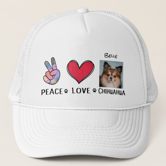 Boné Chihuahua Hat Peace Love Dog Amantes (Frente)