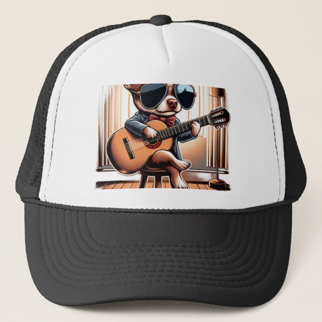 Boné Chihuahua Simpático Tocando Guitarra (Frente)