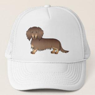 Boné Chocolate e Tan Long Hair Dachshund Cartoon Cão