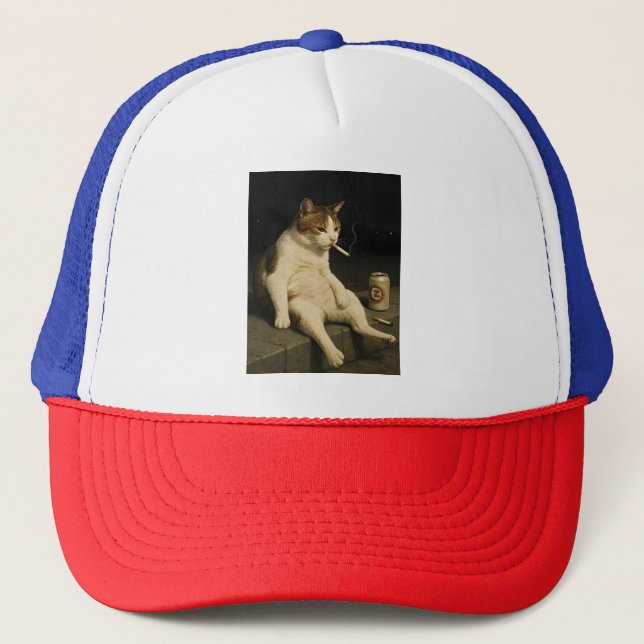 Boné Cigarette Kitten Funny Smoking Cat Gen Z Meme (Frente)