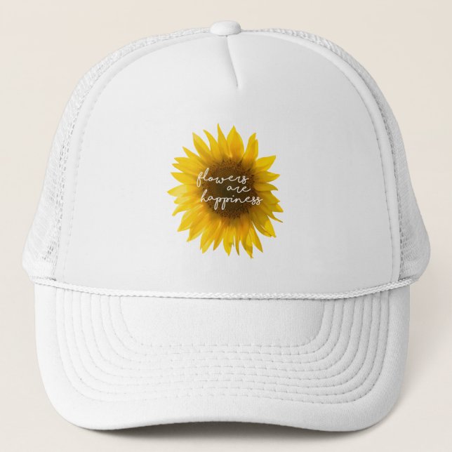Boné Citação do girassol "flores são felicidade" (Frente)