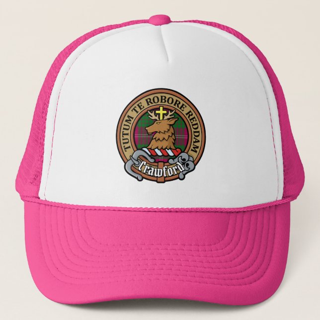 Boné Clan Crawford Crest sobre Tartan Trucker Hat (Frente)