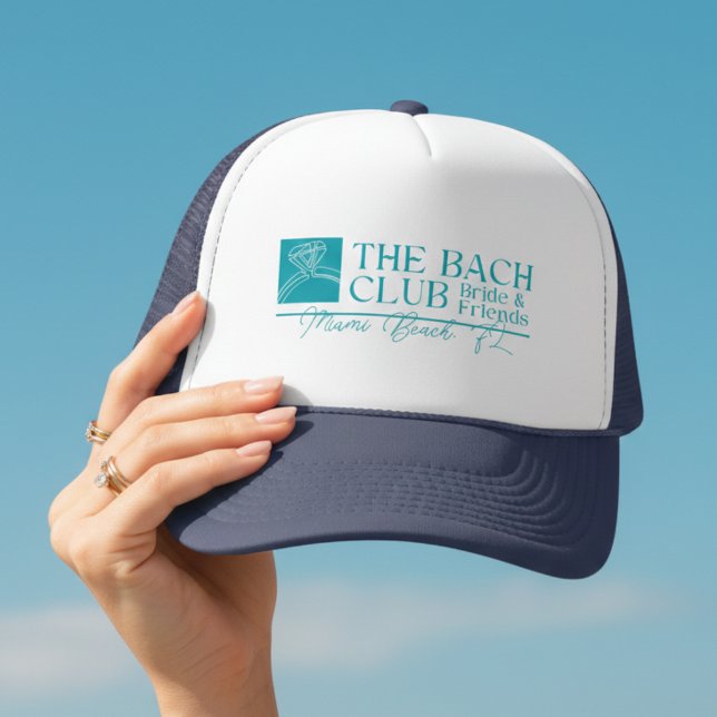 Boné Clube de Despedida de Solteira Azul Moderno (Bach Club Modern Blue Bachelorette Trucker Hat)