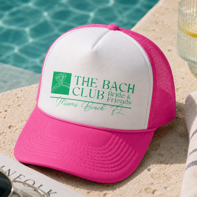 Boné Clube Moderno de Bach Rosa Despedida de Solteira (Modern Bach Club Pink Bachelorette Trucker Hat)