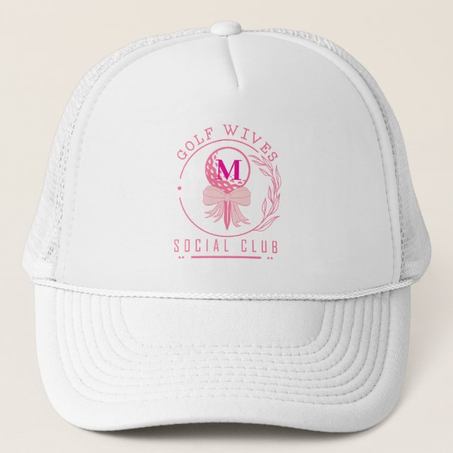 Boné Clube Social de Golfe Monograma com Laço Rosa Chic (Frente)