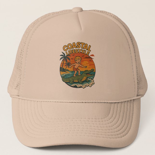 Boné Coastal Lifestyle Gator Surfing - Retro Surf Beach (Frente)