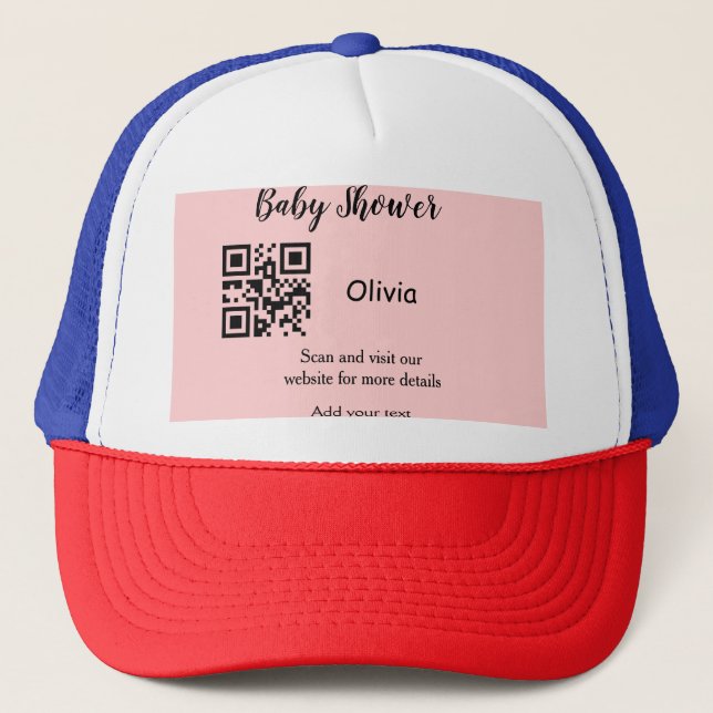 Boné Código QR simples para chá de bebê rosa adicionar  (Frente)