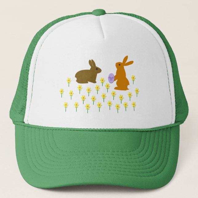 Boné Coelhinhos de Páscoa e Daffodils Trucker Hat (Frente)