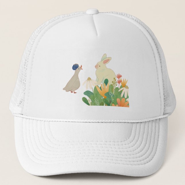 Boné Coelho Whimsical & Pássaro em Sangue - Primavera (Frente)