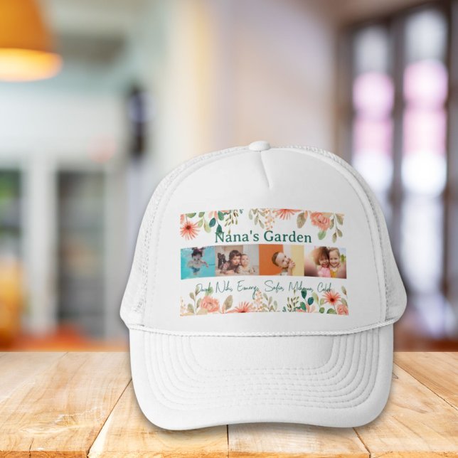 Boné Colagem de Fotos Personalizada Nana Grandma's Gard (Personalized Photo Collage Nana Grandma's Garden Trucker Hat)