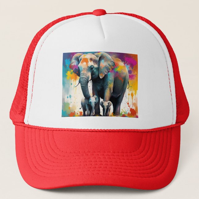 Boné Coloração Da Mamãe E Dos Elefantes Para Bebês, (Frente)