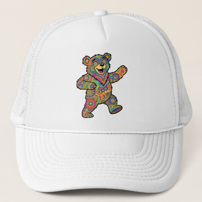 Boné Colorful Psychedelic Teddy Bear Art (Frente)