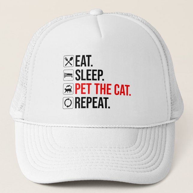 Boné Comer. Dormir. Acariciar o Gato. Repetir (Frente)