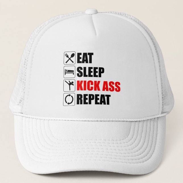 Boné Comer. Dormir. Kick-Ass. Repetir (Frente)