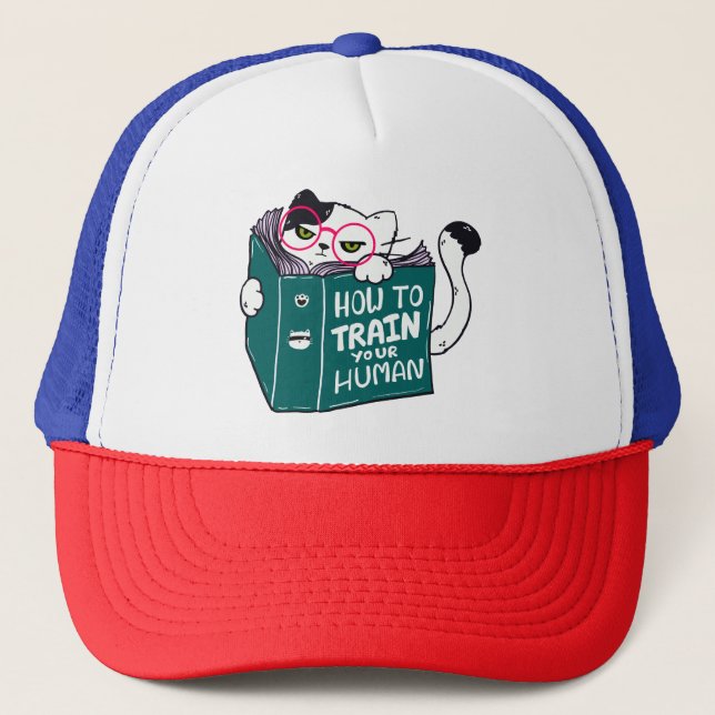 Boné Como Treinar Seu Gato Engraçado Humano com Óculos  (Frente)