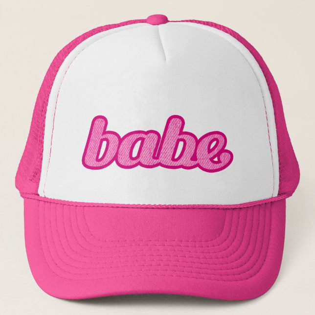 Boné cor-de-rosa-e-branco com estilo de denim de texto  (Frente)